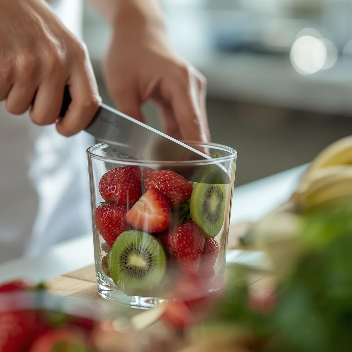 cutting fruit in disposal glass with paking (1)
