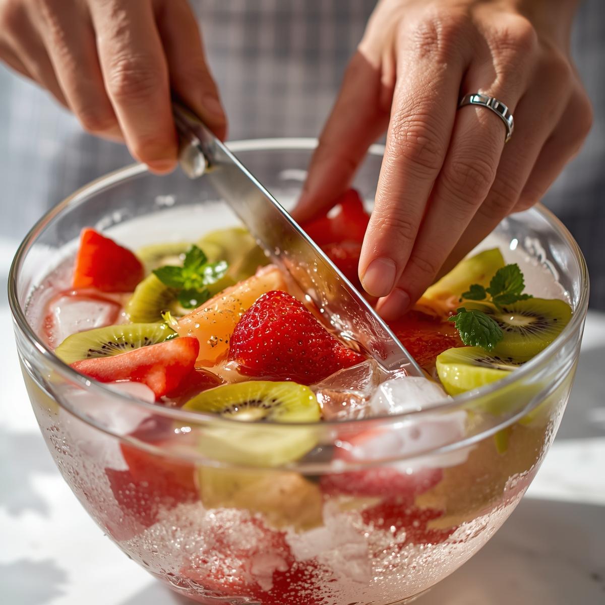 cutting fruit in disposal glass with paking (2)