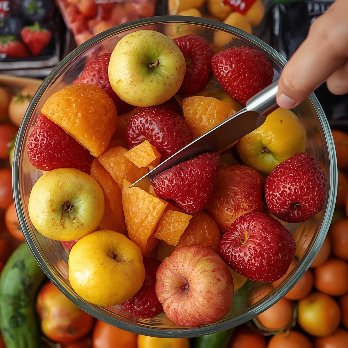 cutting fruit in disposal glass with paking
